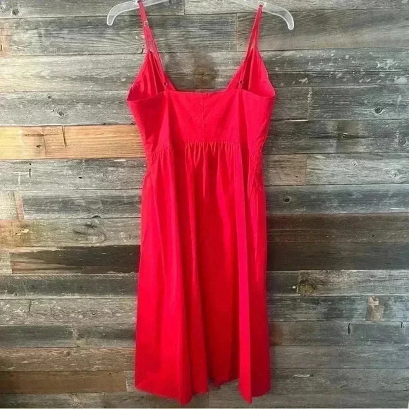 GB Cotton Stretch Red Spaghetti Strap Peep Stomach Button Down Tank Sun Dress M - Picture 6 of 8